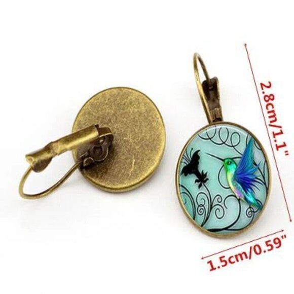 Blue Hummingbird Time Gemstone Earrings Silver Color Ear Jewelry For Women Girls - Picture 3 of 3